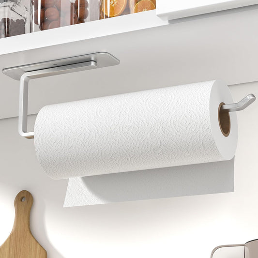 Paper Towel Holder under Cabinet - Both Available in Adhesive and Drilling - Upgraded Aluminum Paper Towel Holder Wall Mount - Kitchen Towel Holder
