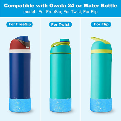 2 PCS Glitter Silicone Boot for Owala Water Bottle, Anti-Slip Protective Sleeve for Freesip/Twist/Flip Stainless Steel Water Bottles Accessories
