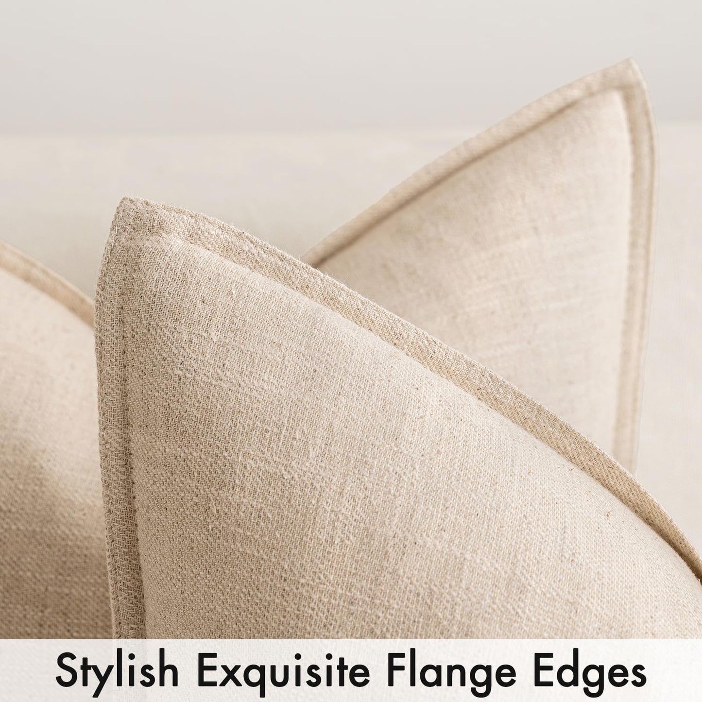 Set of 2 Decorative Linen Pillow Covers, 18x18 Inches, Natural Beige, Farmhouse-Style Neutral Throw Pillowcases for Couch, Sofa, and Bed Decor in Living Room
