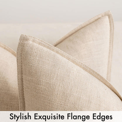 Set of 2 Decorative Linen Pillow Covers, 18x18 Inches, Natural Beige, Farmhouse-Style Neutral Throw Pillowcases for Couch, Sofa, and Bed Decor in Living Room