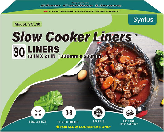 Slow Cooker Liners, 30 Count Cooking Bags Large Size Disposable Pot Liners Plastic Bags, Fit 3QT to 8QT for Slow Cooker Cooking Trays, 13"X 21", 30 Liners