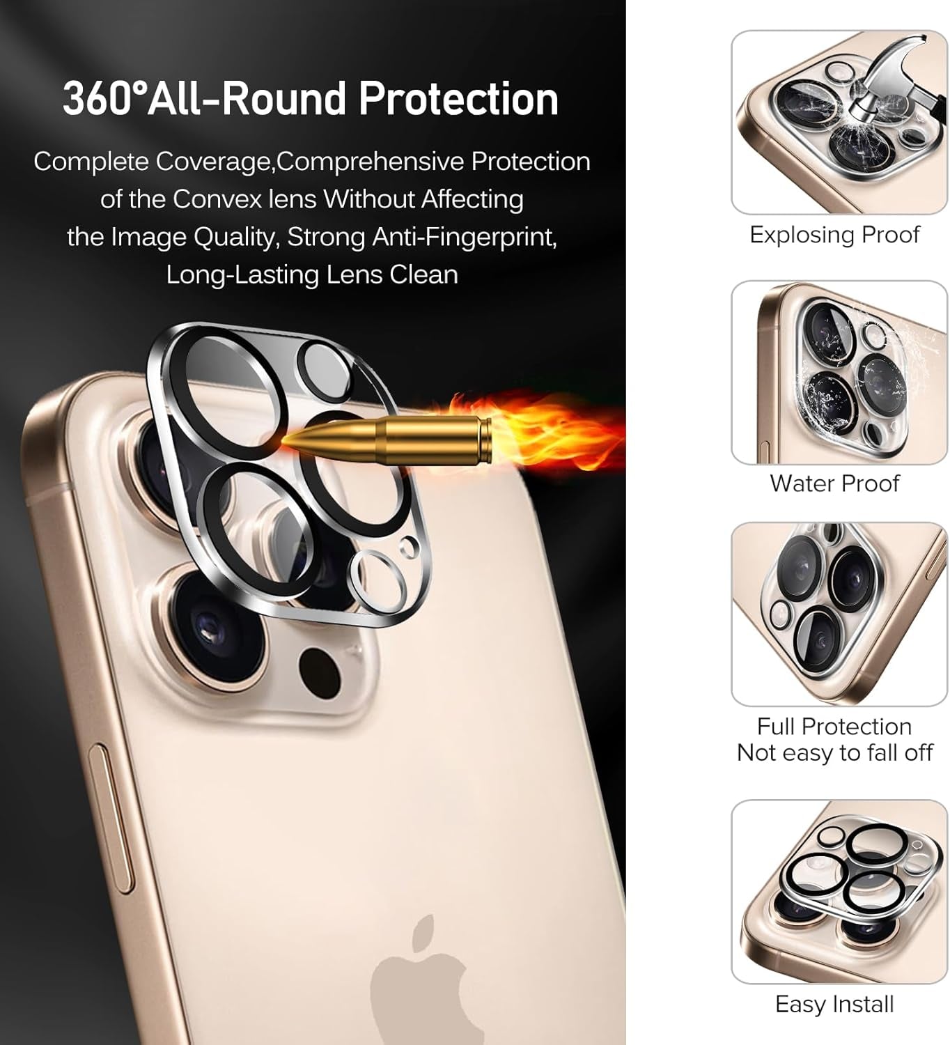 3-In-1 Clear Case for Iphone 16 Pro 6.3" 2024 Military Shockproof and 3-Pack Tempered Glass Screen Protector,3 Pack Camera Lens Protector with [Alignment Frame] Anti-Scratch Transparent