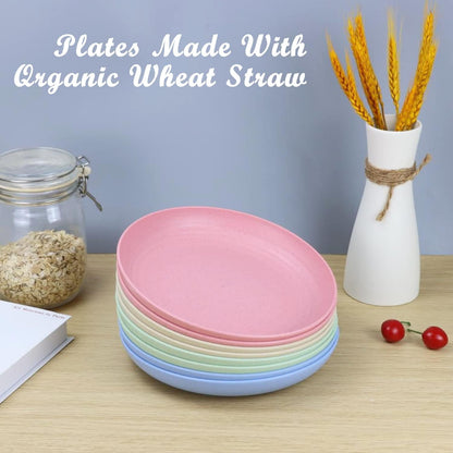 Set of 8 Microwave and Dishwasher Safe Wheat Straw Deep Dinner Plates - 9 Inch in 4 Colors (Fresh Light)