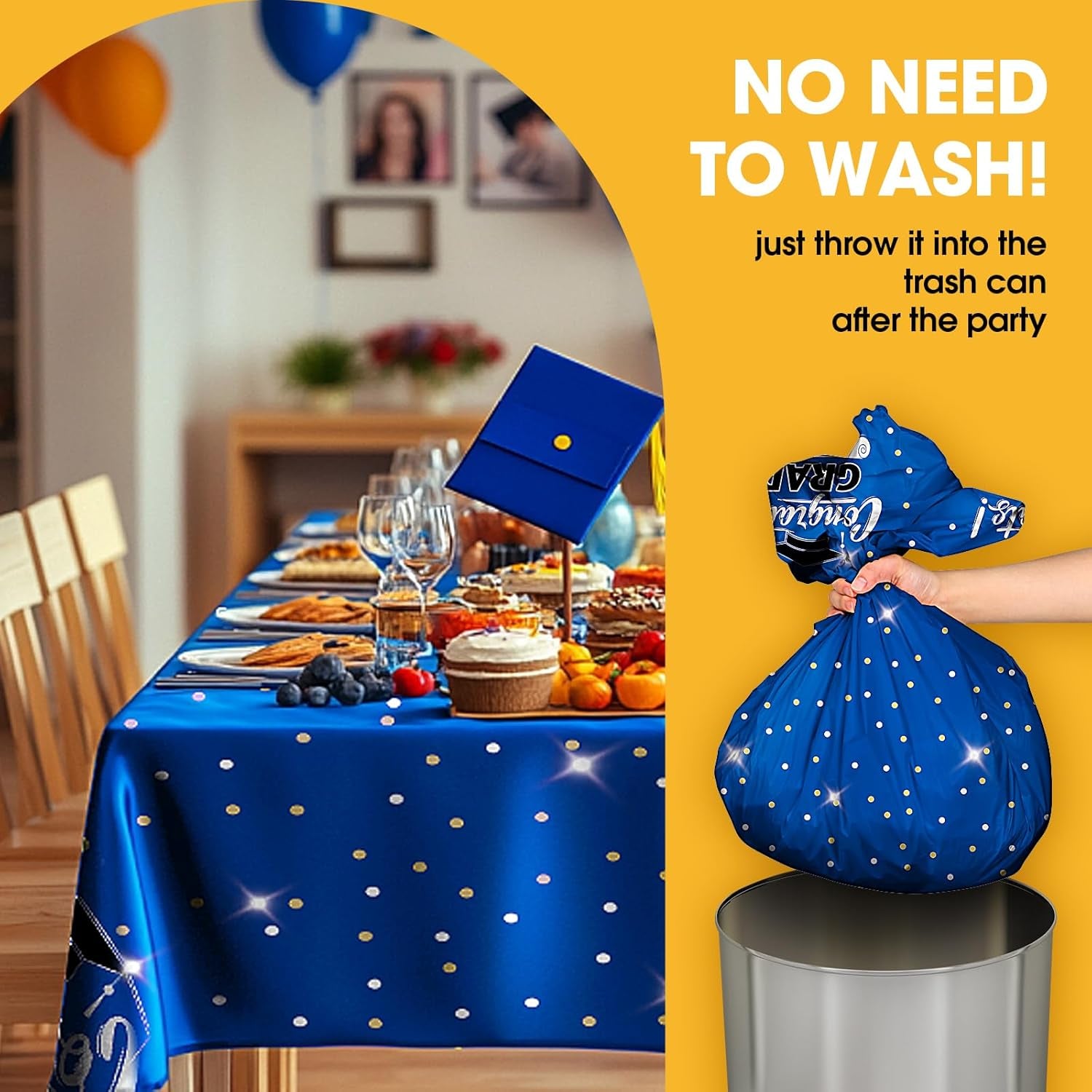Graduation Blue Plastic Table Cloth - 4 Pack 54" × 108" Rectangle Disposable Tablecloths for 6FT Tables, Waterproof Table Cover for Party, Holiday & Gathering Use