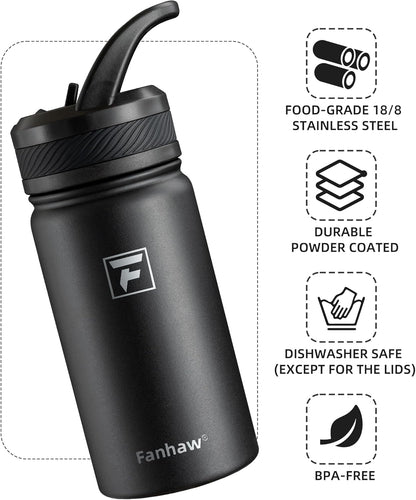 14 Oz Kids Insulated Water Bottle with Straw Lid – Stainless Steel Double Wall Vacuum, Leak-Proof, Bpa-Free Water Bottles for School Boys & Girls(Black)