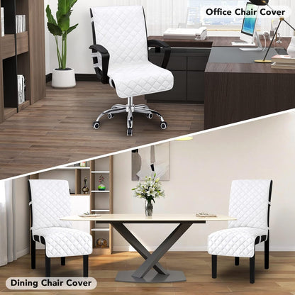 Reversible Office Chair Cover Water Resistant Dining Chair Cover Soft Desk Computer Chair Slipcover with Anti-Slip Buckle for Armchair or Armless Chair (Medium, White/White)