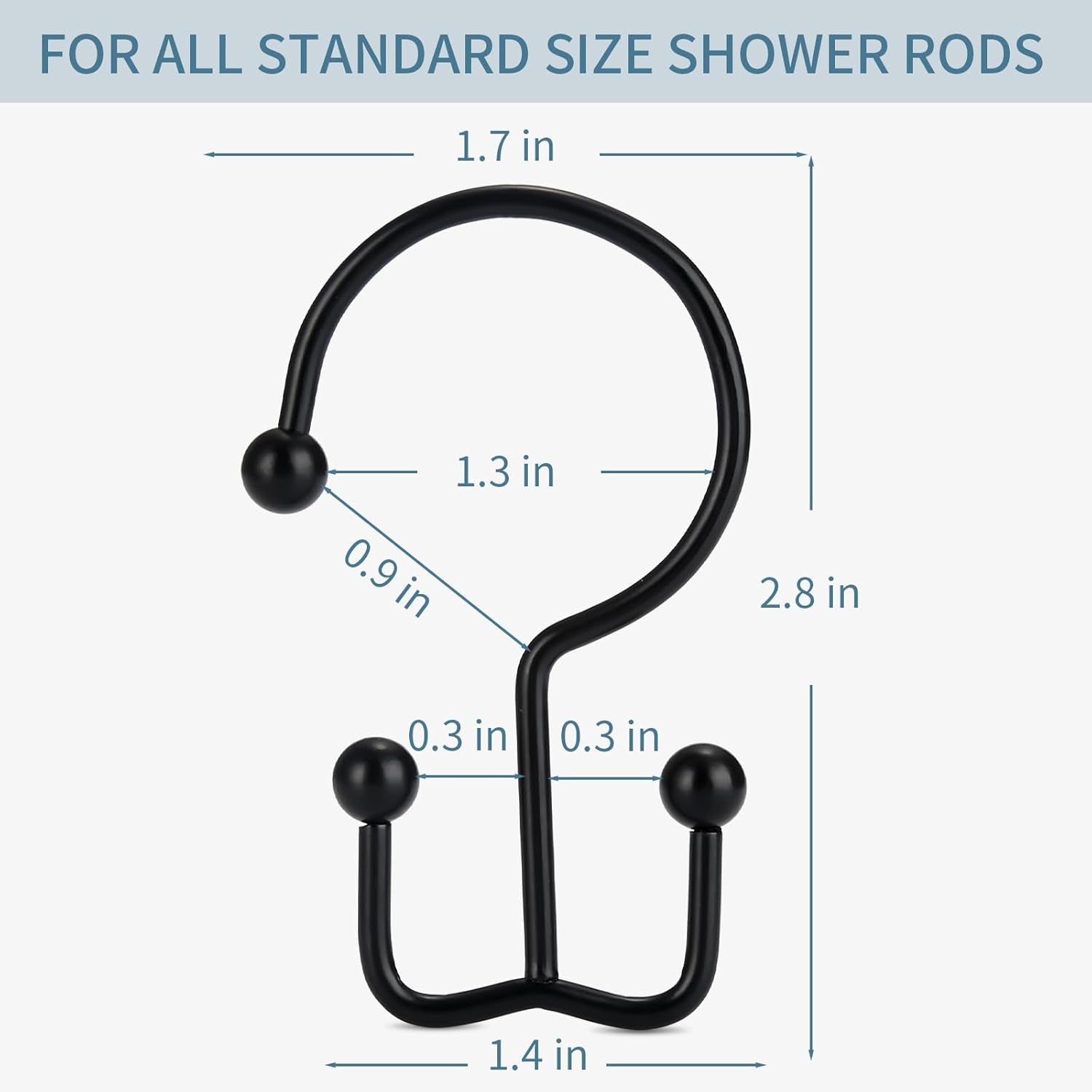 Shower Curtain Hooks, 12 Pcs Shower Curtain Rings, Durable Rust Proof Black Shower Curtain Hooks, Shower Rings for Curtain, Double Glide Shower Hooks for Shower Curtain Rods, Black