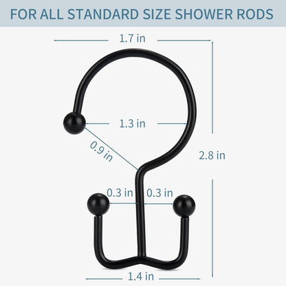 Shower Curtain Hooks, 12 Pcs Shower Curtain Rings, Durable Rust Proof Black Shower Curtain Hooks, Shower Rings for Curtain, Double Glide Shower Hooks for Shower Curtain Rods, Black