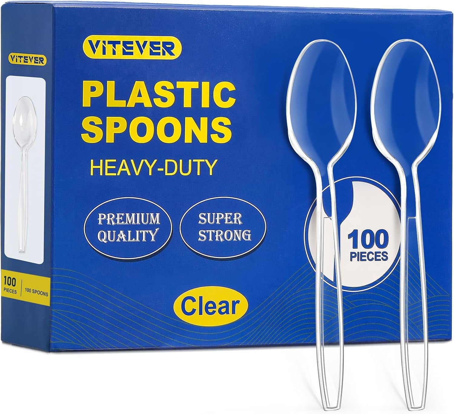 [100 Count] Clear Plastic Spoons Heavy Duty, Premium Disposable Spoons, Durable Plastic Cutlery for for Parties, Picnics, Big Event, Daily Use - Heat Resistant & BPA Free - Clear
