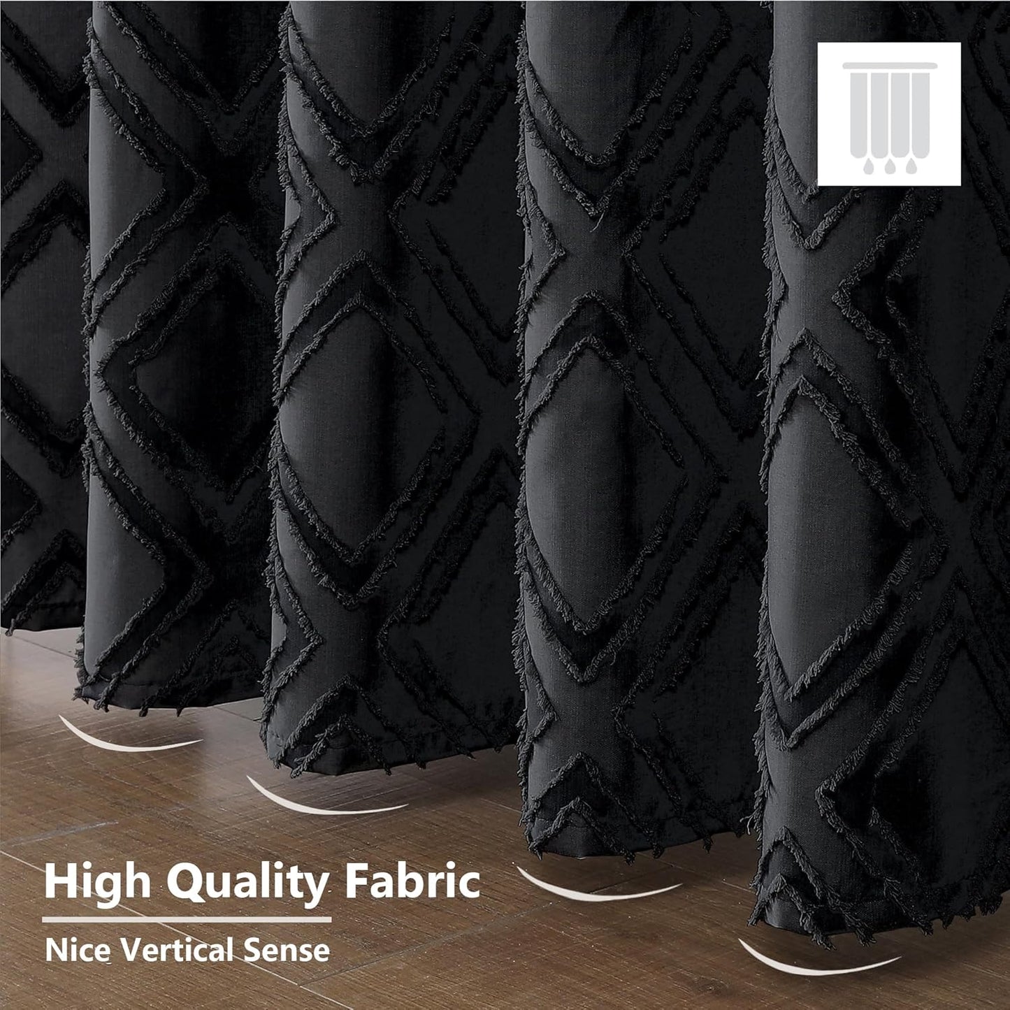 Black Shower Curtain Set for Bathroom, 36 “ Width Stall Small Boho Shower Curtain with 12 Hooks, Soft Lightweight Jacquard Design Fabric Shower Curtain, Machine Washable, Black, 36 W X 72 L