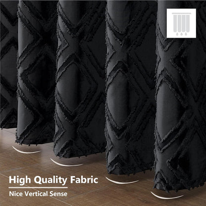 Black Shower Curtain Set for Bathroom, 36 “ Width Stall Small Boho Shower Curtain with 12 Hooks, Soft Lightweight Jacquard Design Fabric Shower Curtain, Machine Washable, Black, 36 W X 72 L