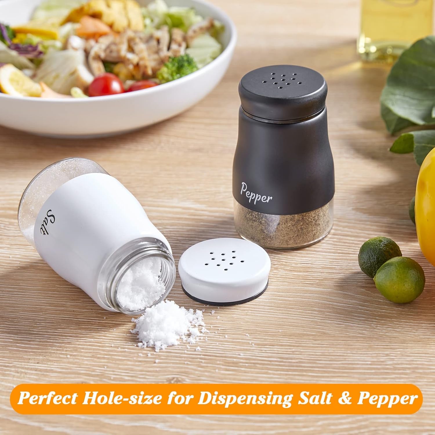 Salt and Pepper Shakers Set,  5 Ounce Salt and Pepper Dispenser with Glass Bottom, Cute Salt and Pepper Shakers for Modern Home Kitchen Decor, Easy Filling