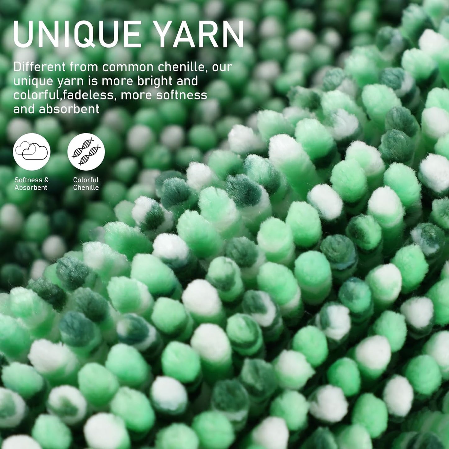 Luxury Chenille U-Shaped Toilet Rug, Super Soft Shaggy Contour Bath Mat for Bathroom Floor, Fluffy, Water Absorbent, Non Slip, Machine Washable, Dry Quickly, 24''X 20'', Light Green & Green