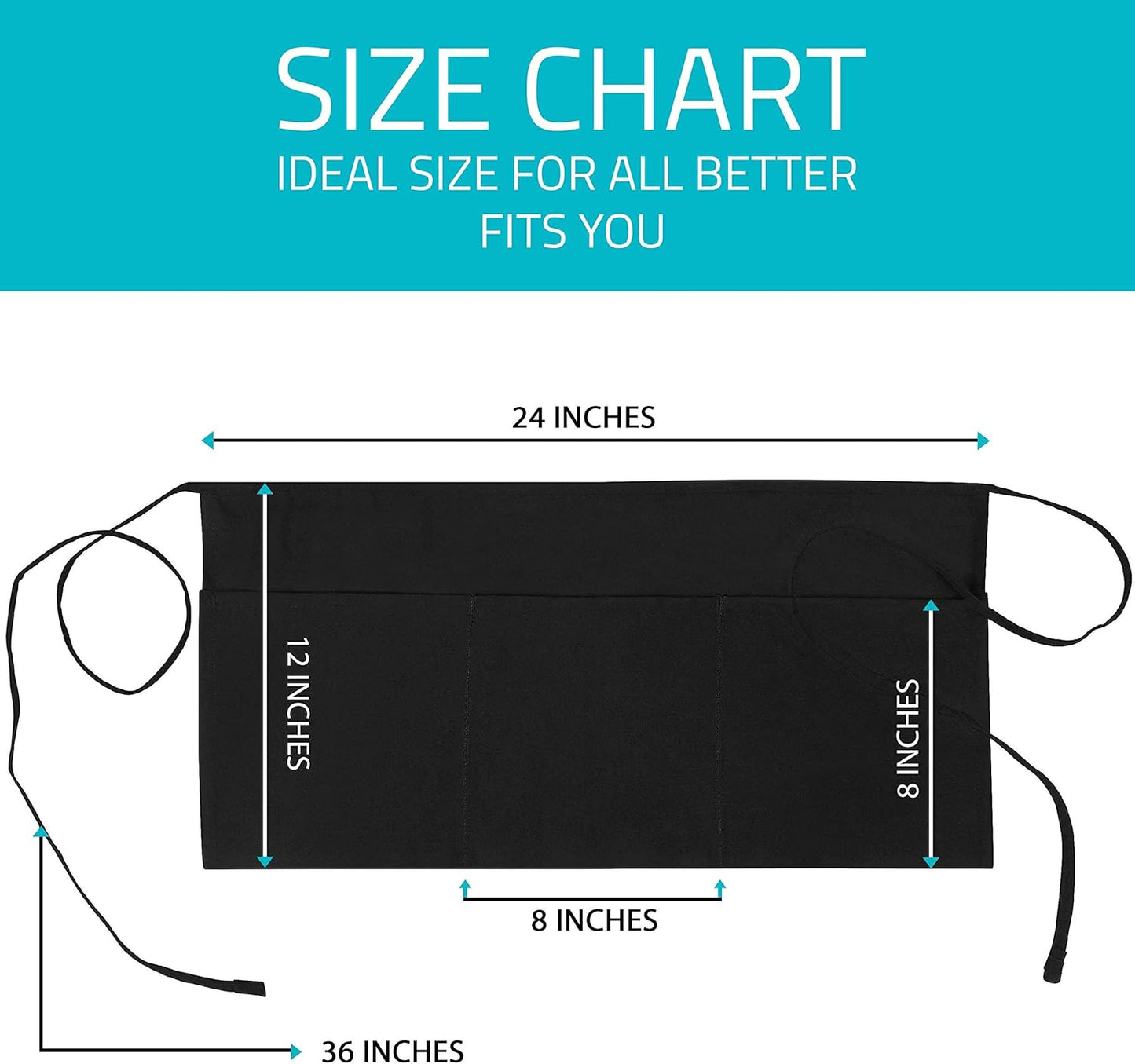 4 Pack Server Apron with 3 Pockets, Waist Apron for Waiter Waitress, 12 Inches