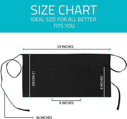 4 Pack Server Apron with 3 Pockets, Waist Apron for Waiter Waitress, 12 Inches