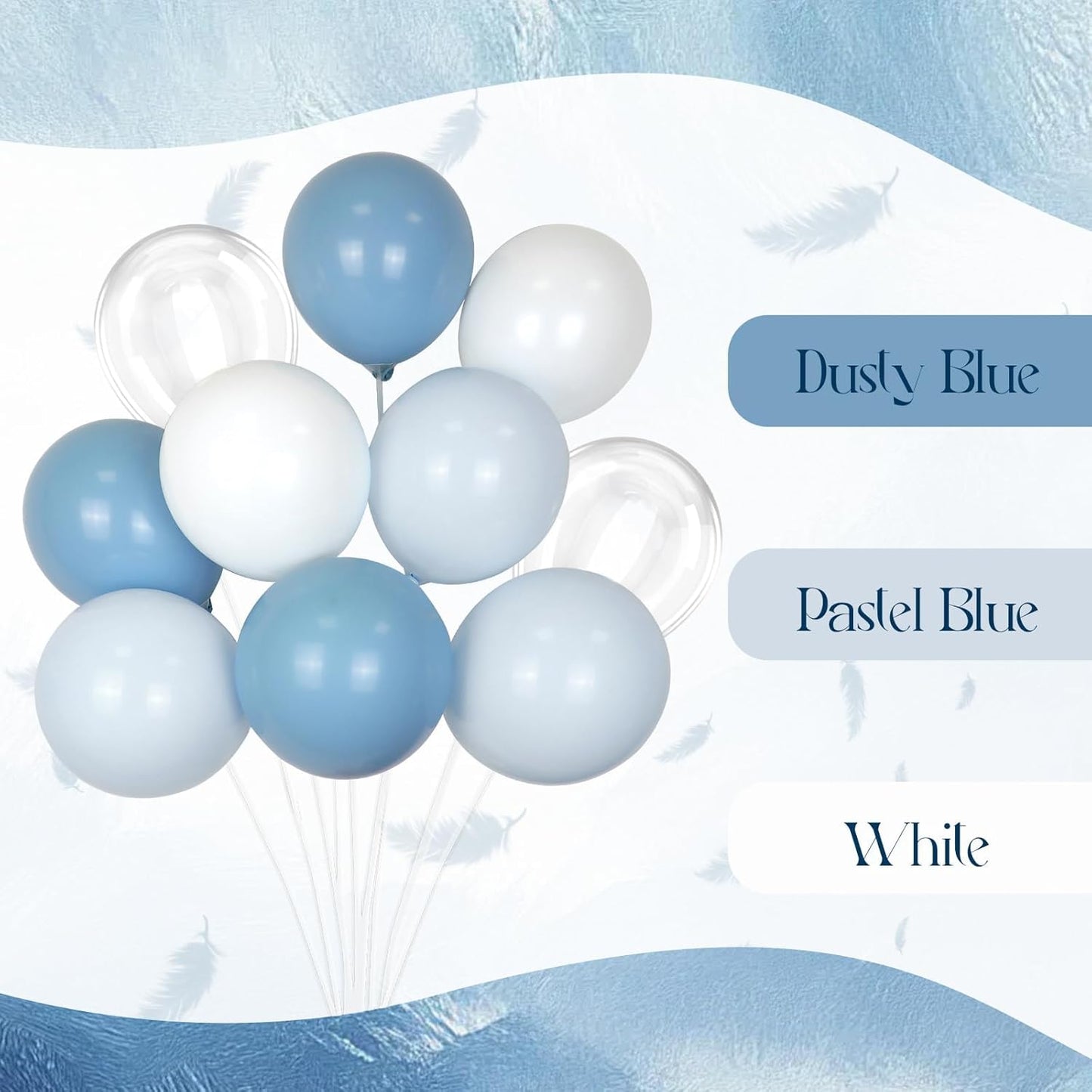 60Pcs Dusty Blue Balloons 12Inch, Blue and White Balloons with Clear Balloon for Gender Reveal Bridal Baby Shower Birthday Party Decorations