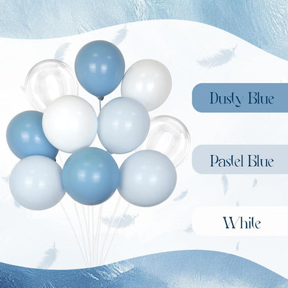 60Pcs Dusty Blue Balloons 12Inch, Blue and White Balloons with Clear Balloon for Gender Reveal Bridal Baby Shower Birthday Party Decorations
