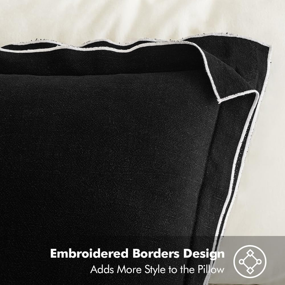 Fall Linen Throw Pillow Covers, 2 Piece 18X18 Inch Black, Boho Euro Pillowcases for Bed to Infuse Elegance, Ideal for Halloween Sofa Couch Cushion in Home Decor Upgrade