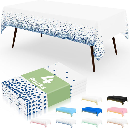 4 Packs Dot Disposable Table Cloth, 54 X 108 Inch Waterproof Plastic Tablecloth, Rectangle Navy Dots in White Table Covers for Picnic, Birthday, Party
