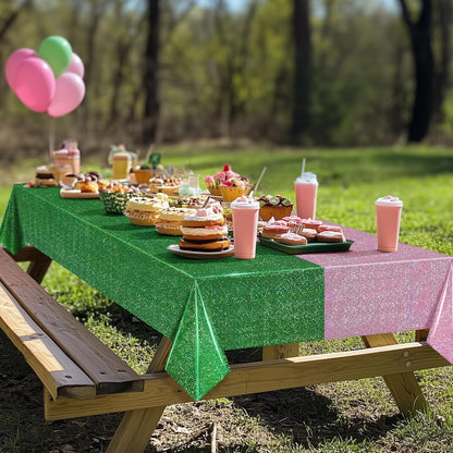 2-Pack Iridescent Green and Pale Pink Holographic Tablecloths 40x108" - Shiny Plastic Table Covers for Celebrations, Baby Showers, Birthdays, Weddings, Anniversaries, Bachelorette Parties, and Holiday Events