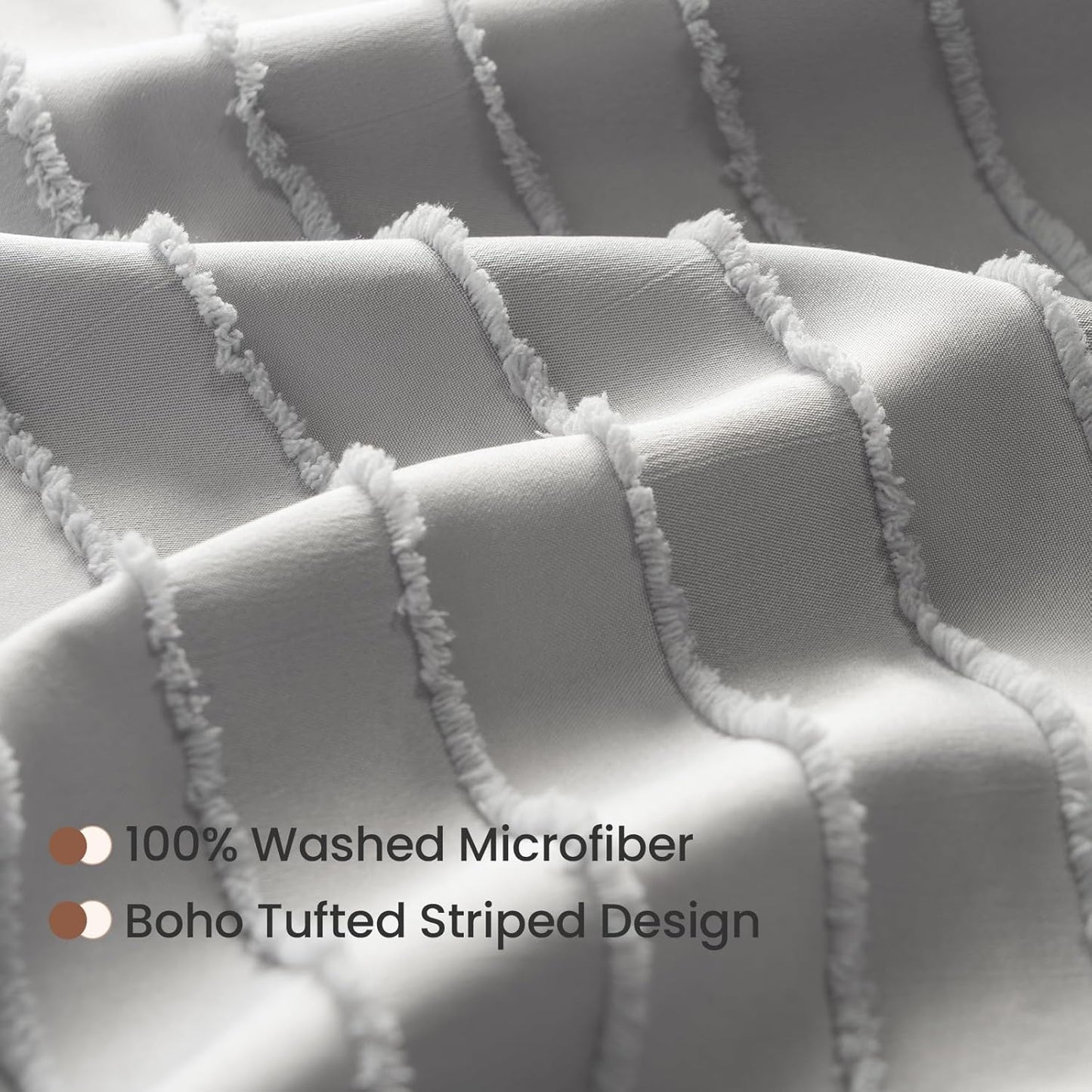 Light Grey Duvet Cover King Size - Striped Tufted King Duvet Cover Set with Zipper Closure, 3Pcs Soft Microfiber Boho Bedding Set for All Seasons (King, 104"X90")