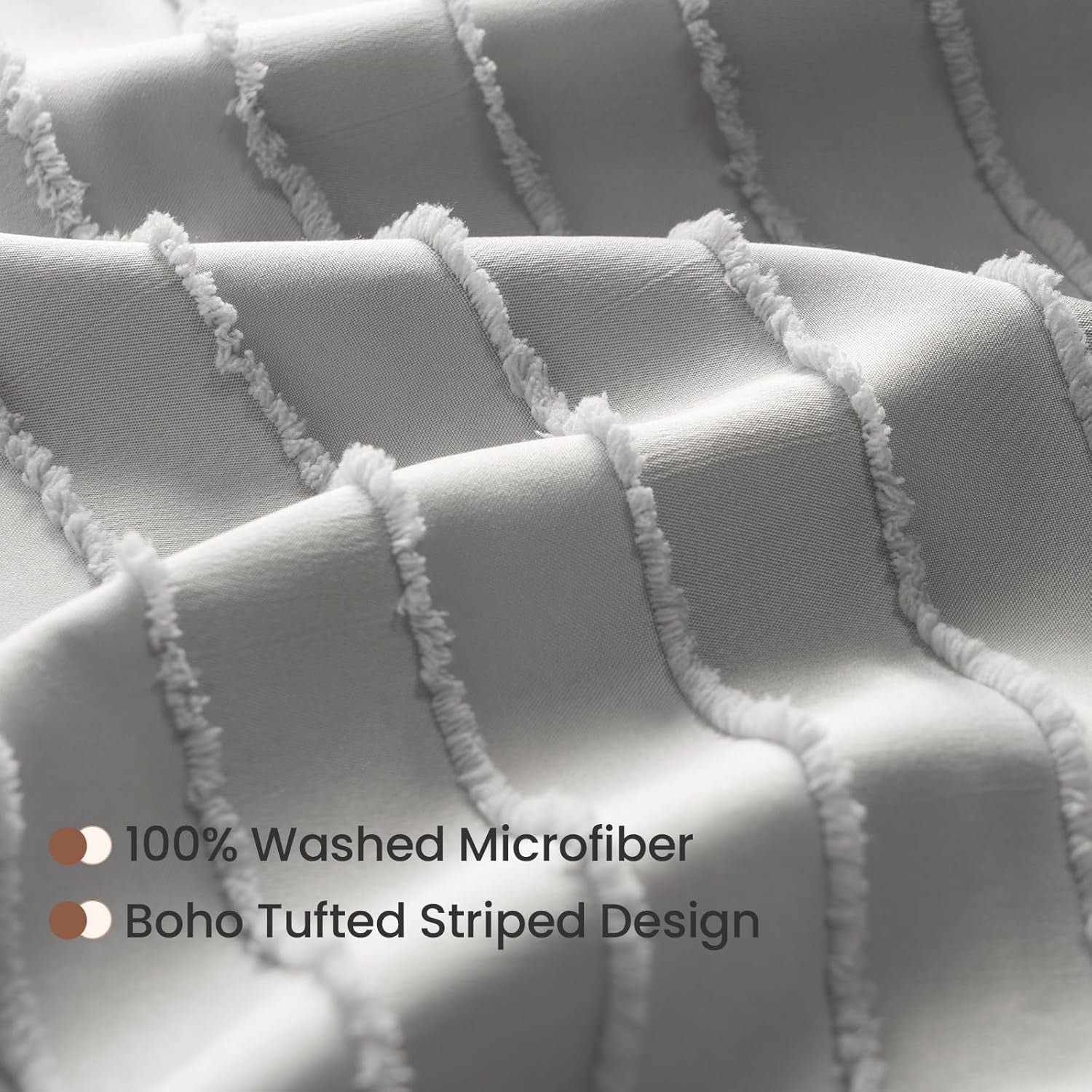 Light Grey Duvet Cover King Size - Striped Tufted King Duvet Cover Set with Zipper Closure, 3Pcs Soft Microfiber Boho Bedding Set for All Seasons (King, 104"X90")