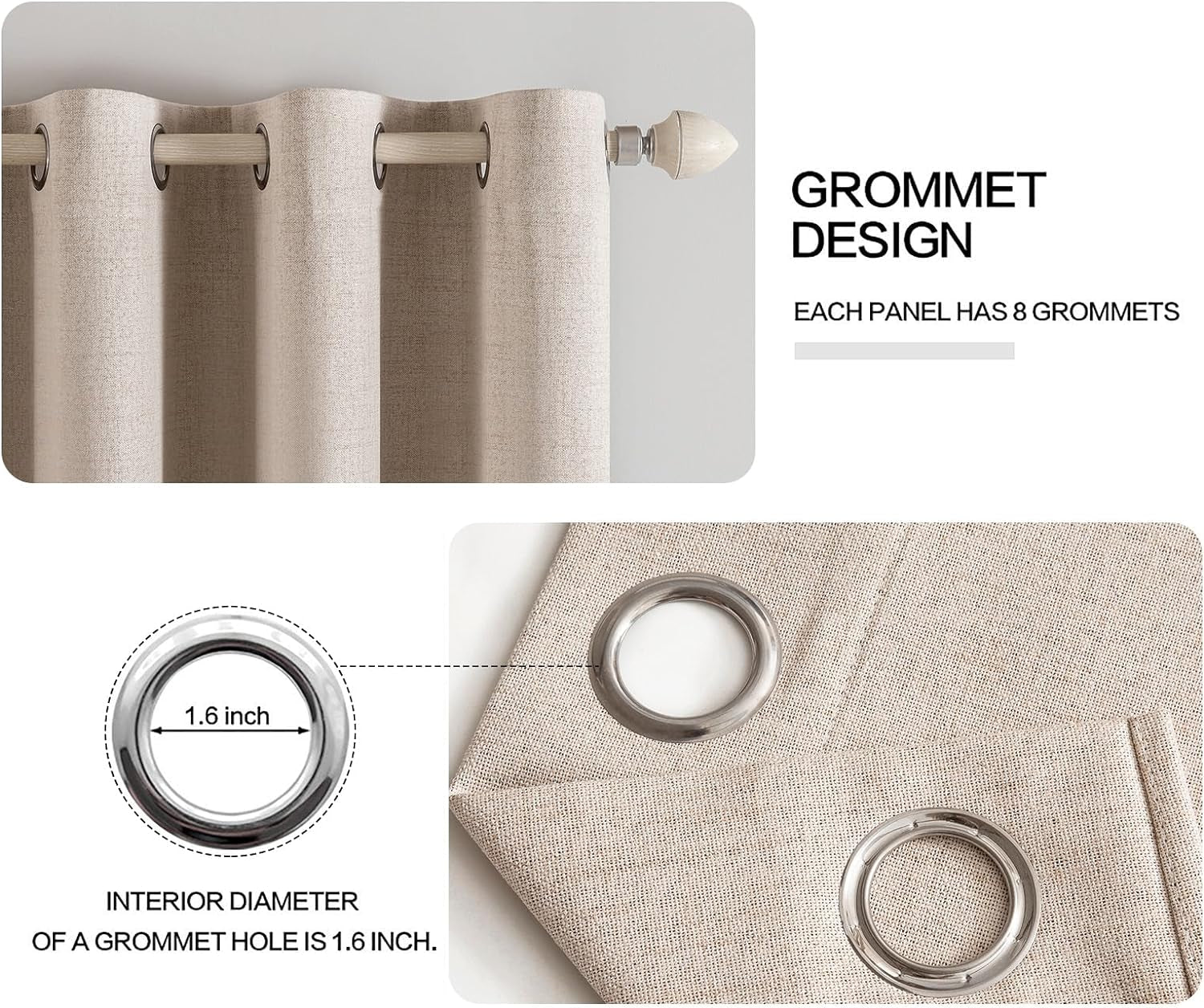 Premium Blackout Linen Textured Curtains - Solid Thermal Insulated Natural Beige Grommet Room Darkening Drapes for Bedroom, Living Room, and Nursery - 52 x 84 Inch (Set of 2 Panels)