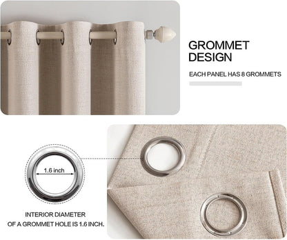 Premium Blackout Linen Textured Curtains - Solid Thermal Insulated Natural Beige Grommet Room Darkening Drapes for Bedroom, Living Room, and Nursery - 52 x 84 Inch (Set of 2 Panels)