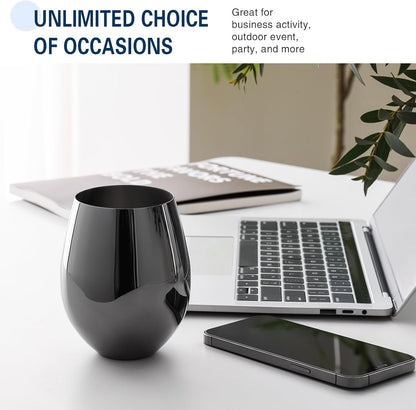 Black Stainless Steel Wine Glasses Set of 4, 18Oz Unbreakable Stemless Metal Wine Glass for Outdoor, Travel, Camping, Pool