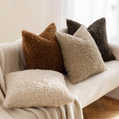 Pack of 2 Faux Fur Throw Pillow Covers 18X18 Inch Bronze Boucle Decorative Sherpa Pillow Covers Fuzzy Accent Soft Sheepskin Fleece for Boho Home Decor Sofa Living Room Couch Bed