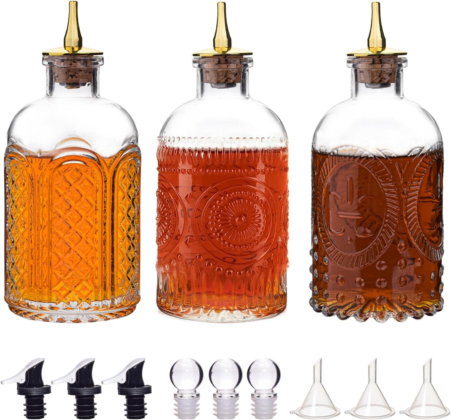 Bitters Bottle Set of 3,Glass Bottles with Dash Top Cocktail Accessories for Drinks,Glass Syrup Dispenser for Coffee Bar