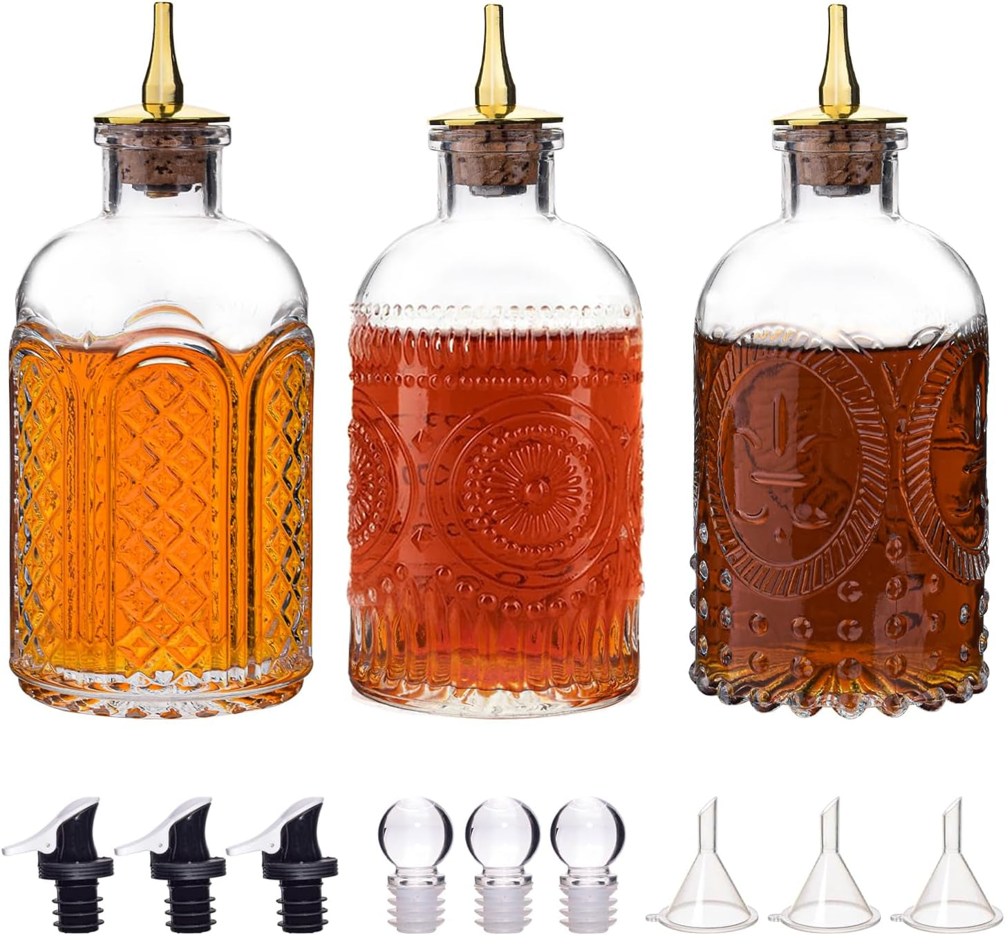 Bitters Bottle Set of 3,Glass Bottles with Dash Top Cocktail Accessories for Drinks,Glass Syrup Dispenser for Coffee Bar