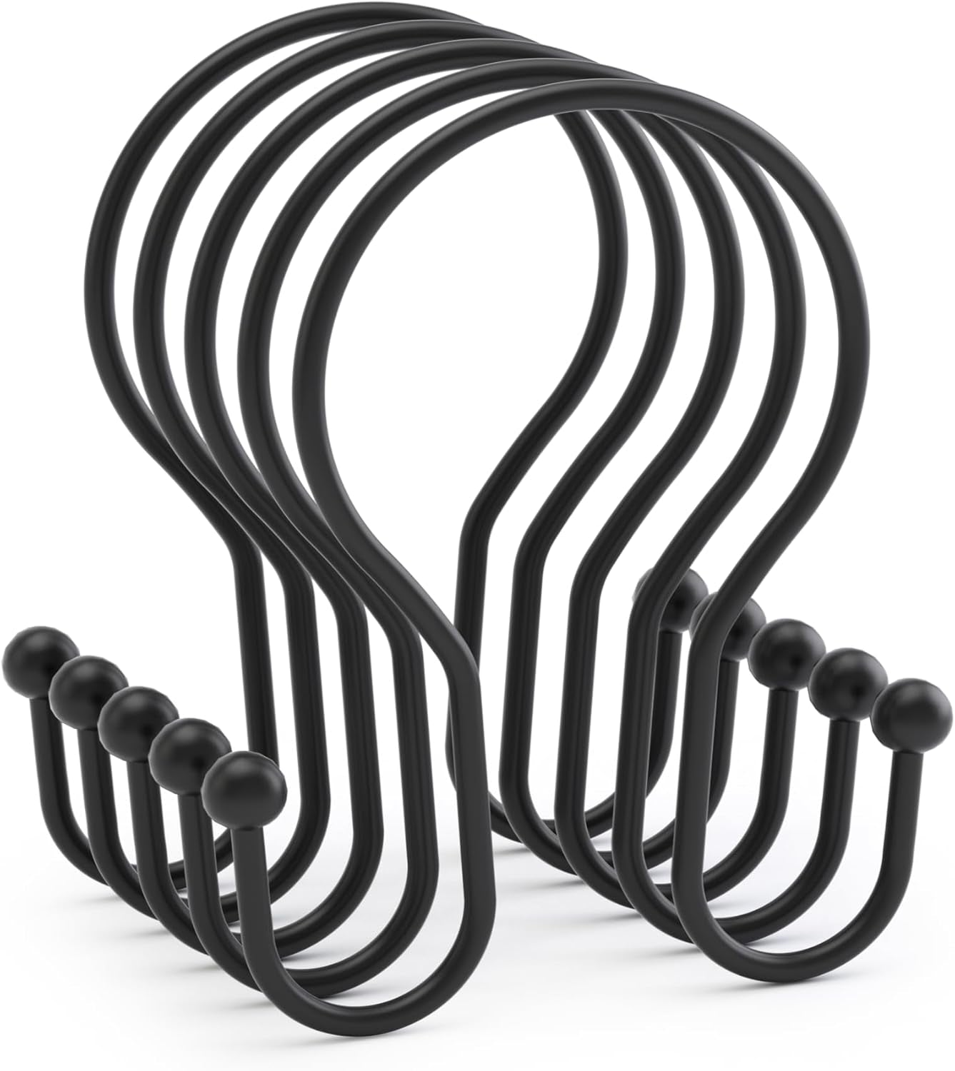 Shower Curtain Hooks Black Shower Curtain Rings, Simple Double Hook Shower Curtain Hooks Rust Proof, Smooth Sturdy Metal Shower Hooks for Shower Curtain Rod, 12 Pcs Shower Rod Hooks