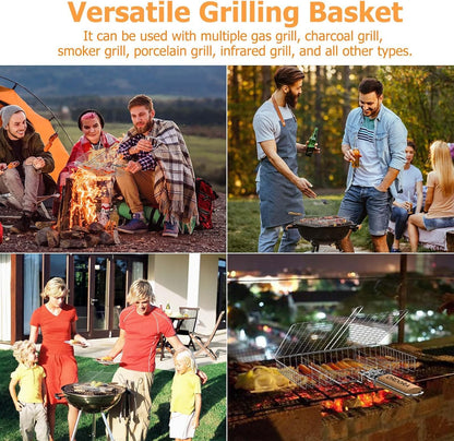 Grill Basket, Fish Grill Basket, Rustproof Stainless Steel BBQ Grilling Basket for Meat,Steak Etc, Grill Accessories,Grilling Gifts for Men Dad