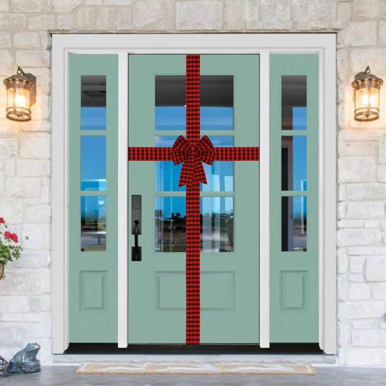 14 Ft Christmas Cabinet Door Ribbons Bows Large Christmas Burlap Plaid Red Ribbons Bows Kitchen Ribbons Bows Christmas Kitchen Decorations for Christmas Home Kitchen (Red-B)