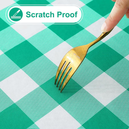 Rectangle Waterproof Vinyl Table Cloth, Buffalo Flannel Backed Tablecloth, Wipeable Plastic Table Cover for Dinner, Kitchen, Outdoor (60" X 84", Green and White)