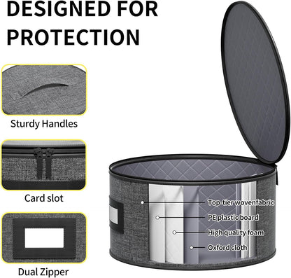 China Storage Containers - 6 Piece Set Hard Shell Box for Moving Dishes, Plate, Dinnerware, Mugs, Silverware, Saucers Quilted Organizer Dividers for Packing Fine, Grey