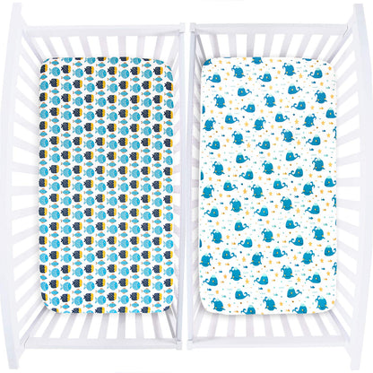 Crib Sheets Fitted, 2 Pack Crib Sheet Fits for Standard Crib Mattress, Toddler Sheets for Baby Boys & Girl