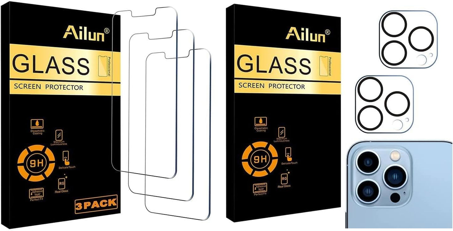 Iphone 14 Plus/Iphone 13 Pro Max [6.7 Inch Display] Glass Screen Protector 3 Pack and Camera Lens Protector for Iphone 13 Pro 6.1" ＆ Iphone 13 Pro Max 6.7"