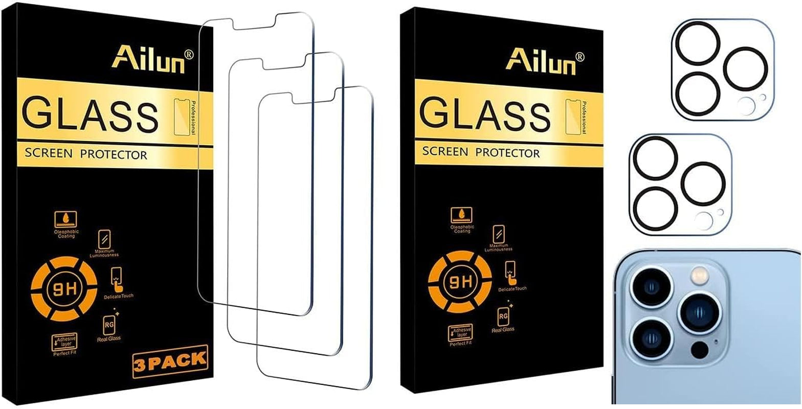 Iphone 14 Plus/Iphone 13 Pro Max [6.7 Inch Display] Glass Screen Protector 3 Pack and Camera Lens Protector for Iphone 13 Pro 6.1" ＆ Iphone 13 Pro Max 6.7"