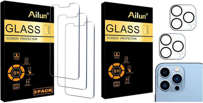 Iphone 14 Plus/Iphone 13 Pro Max [6.7 Inch Display] Glass Screen Protector 3 Pack and Camera Lens Protector for Iphone 13 Pro 6.1" ＆ Iphone 13 Pro Max 6.7"