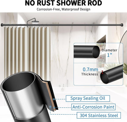 Black Shower Curtain Rod 36-84 Inches (3-7Ft) Non Rust Adjustable Shower Rod Spring Tension Non Slip No Drilling Stainless Steel Shower Rods for Bathroom Window