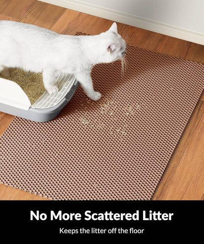 Cat Litter Mat - Cut to Fit Any Place, 35"X23" Large Litter Trapping Mat for Litter Box, Easy to Clean, Waterproof & Non-Slip Kitty Pad, Scatter Control to Protect the Floor (Khaki)