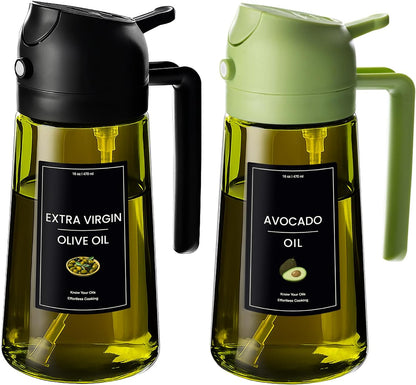 - 16Oz/470Ml Olive Oil Dispenser for Kitchen with Stickers - 2 in 1 Olive Oil Sprayer for Cooking, Air Fryer, and Salad, Black&Green (Light-Proof Kitchen Gadget)