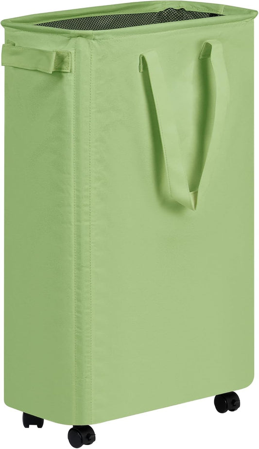 Slim Laundry Hamper with Wheels, Rolling Laundry Basket for Clothes, Small Laundry Basket for Bedroom, Dorm and Laundry Room, 60L (12.7 Gallons) Green