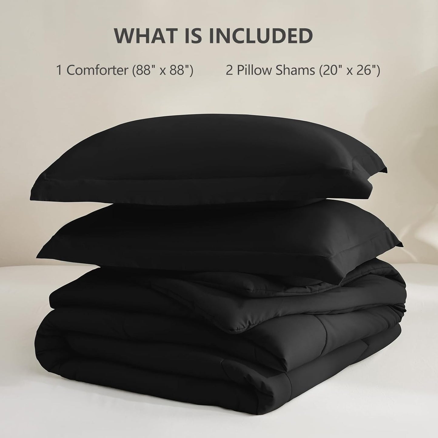 Queen Comforter Set Black - 3 Pieces Box Stitched Comforters Queen Size, Soft Bed Set for All Seasons, Lightweight Bedding Sets with 1 down Alternative Comforter and 2 Pillow Shams