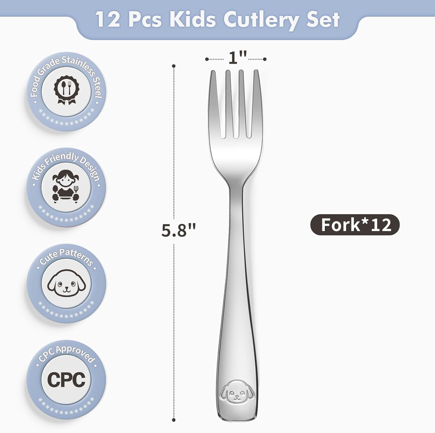 Stainless Steel Toddler Fork Set - 12-Piece Children’s Safe Food Grade Silverware, Dishwasher Safe and Mirror Polished