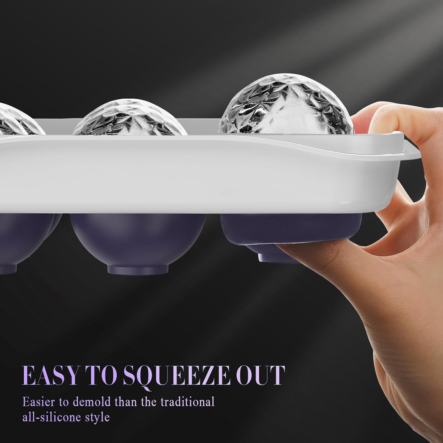 Whiskey Ice Ball Maker, [Fill without Funnel & Easy Release] 2.2'' round Large Iced Cube Trays with Cover, Reusable Sphere Silicone Ices Tray with Lids for Bourbon, Gift for Brandy Lover