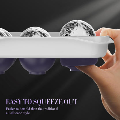 Whiskey Ice Ball Maker, [Fill without Funnel & Easy Release] 2.2'' round Large Iced Cube Trays with Cover, Reusable Sphere Silicone Ices Tray with Lids for Bourbon, Gift for Brandy Lover
