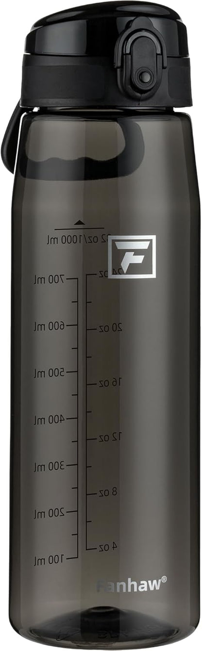 32 Oz Tritan Water Bottle with Chug Lid - Clear, Bpa-Free, Lightweight, Wide Mouth, Leak-Proof, Perfect for Gym, Travel, School, Office, and Sports (Black)